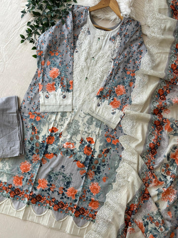 Printed Pakistani Cotton Suit Ft.Neckline Embroidery-4