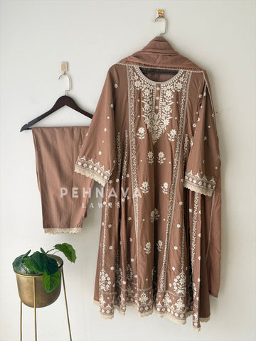 Cotton Chikankari Embroidered Ensemble-LRC 346