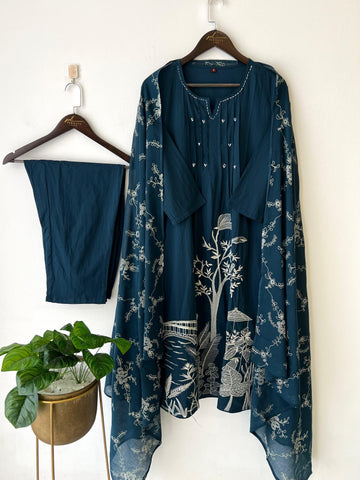 Cotton Pin-tucks slitted suit-0393 - Pehnava Lawns