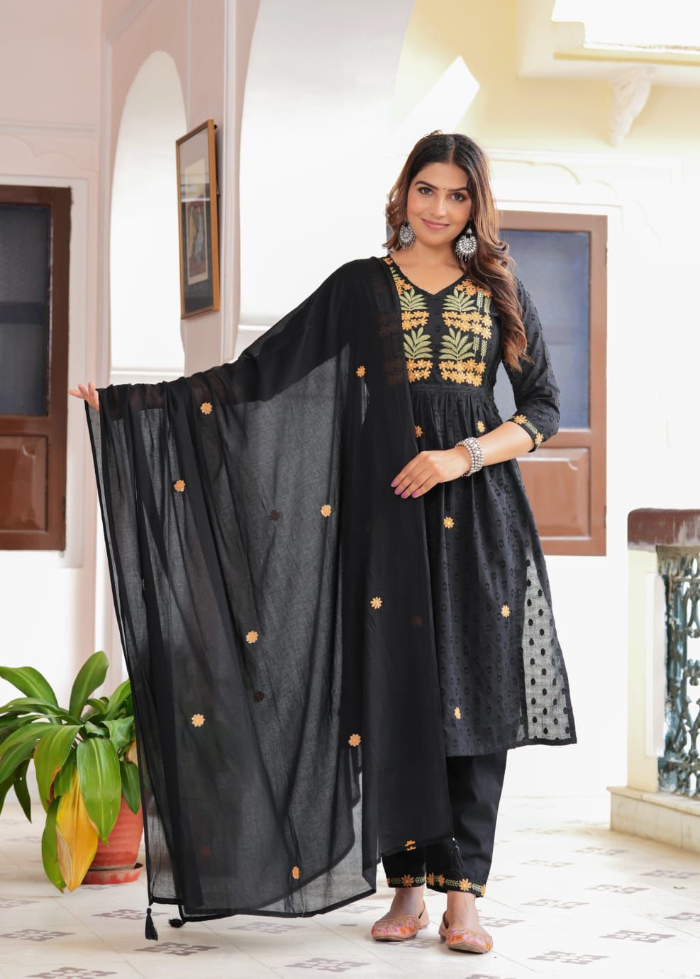 Black floral cotton Suit