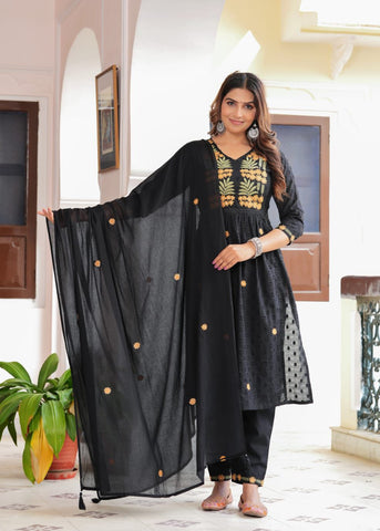 Black floral cotton Suit