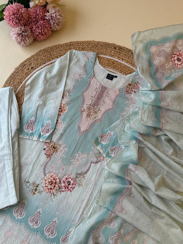 Pure cotton pakistani pattern suit with pure cotton scalloped dupatta