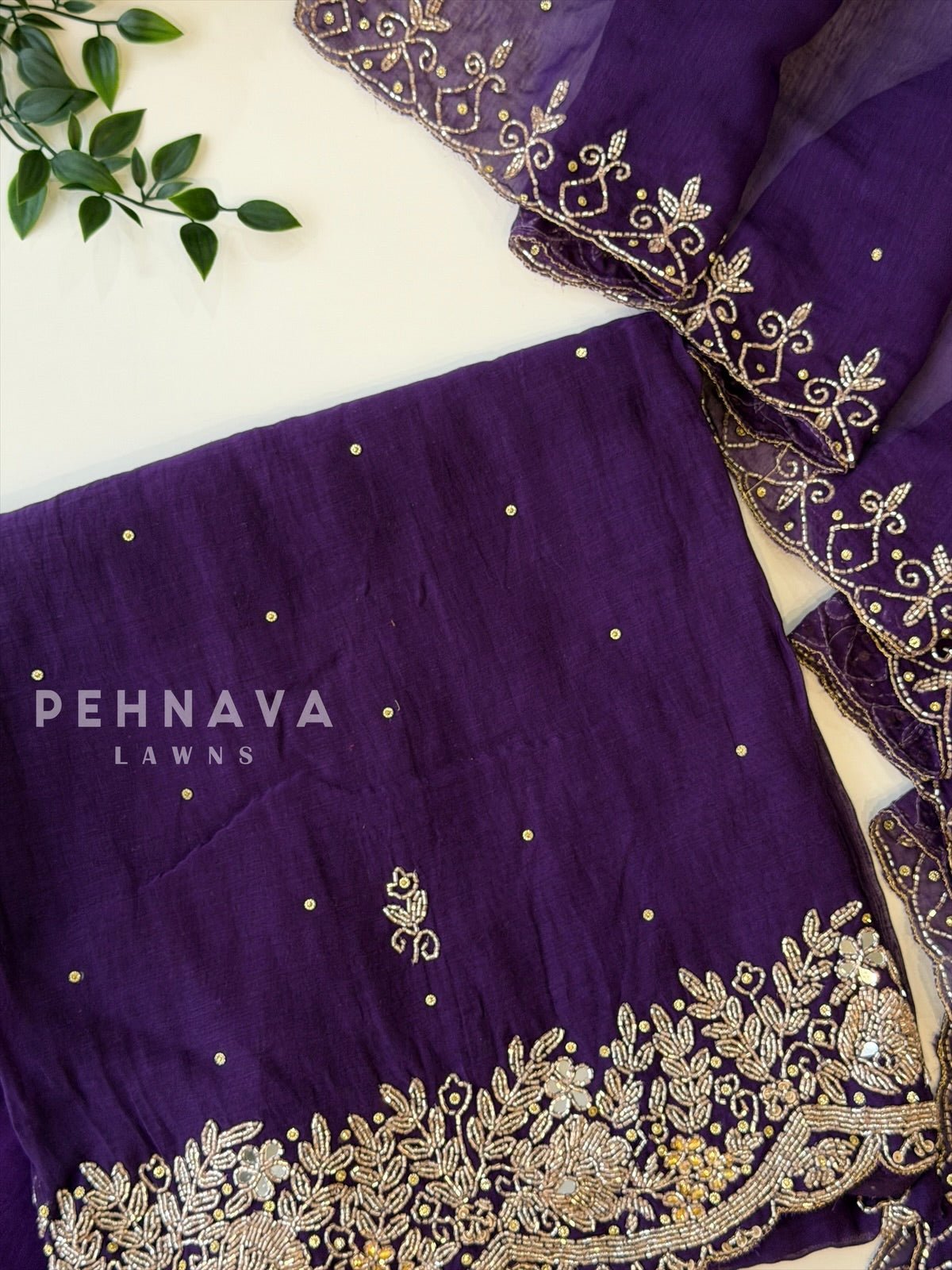 Chanderi Handworked Unstitched Suit-18566