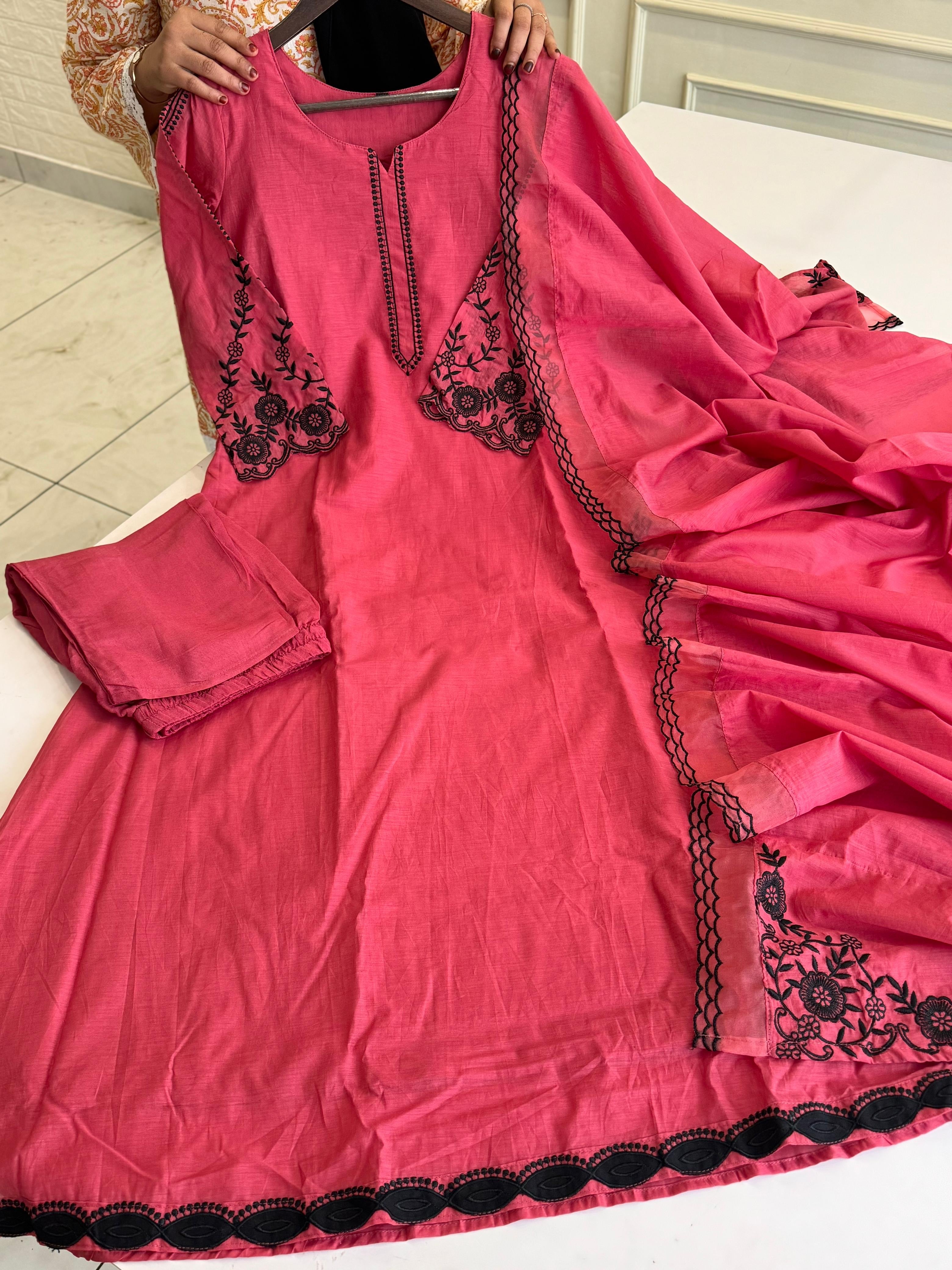 Mul-Chandheri Flared Embroidered Suit