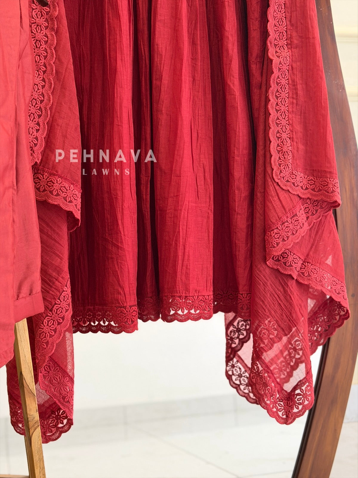 Pleated Yoke Lace-Trimmed Suit Set