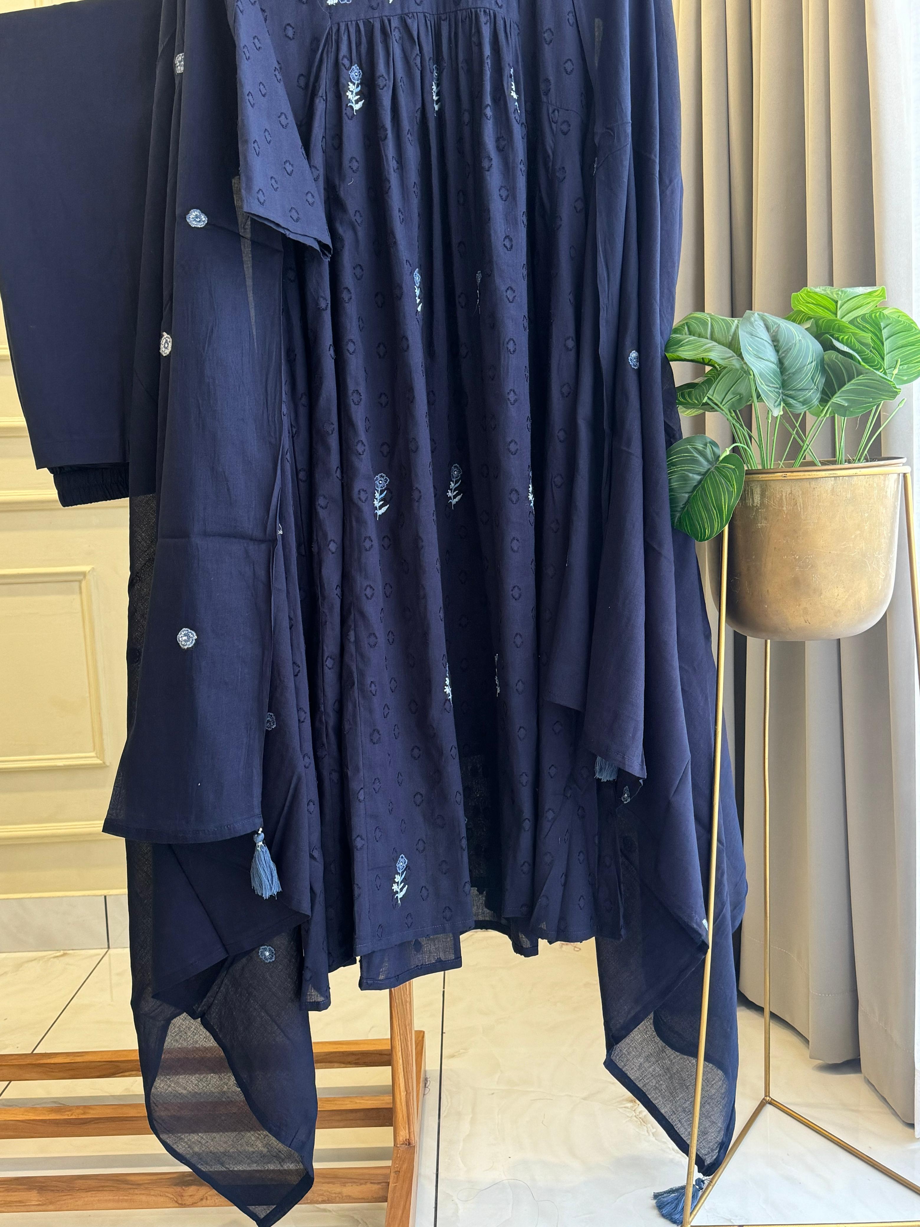 Pure Cotton Self-Embroidered pleated suit-4601