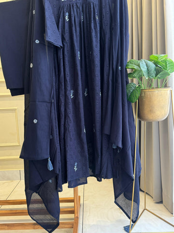 Pure Cotton Self-Embroidered pleated suit-4601