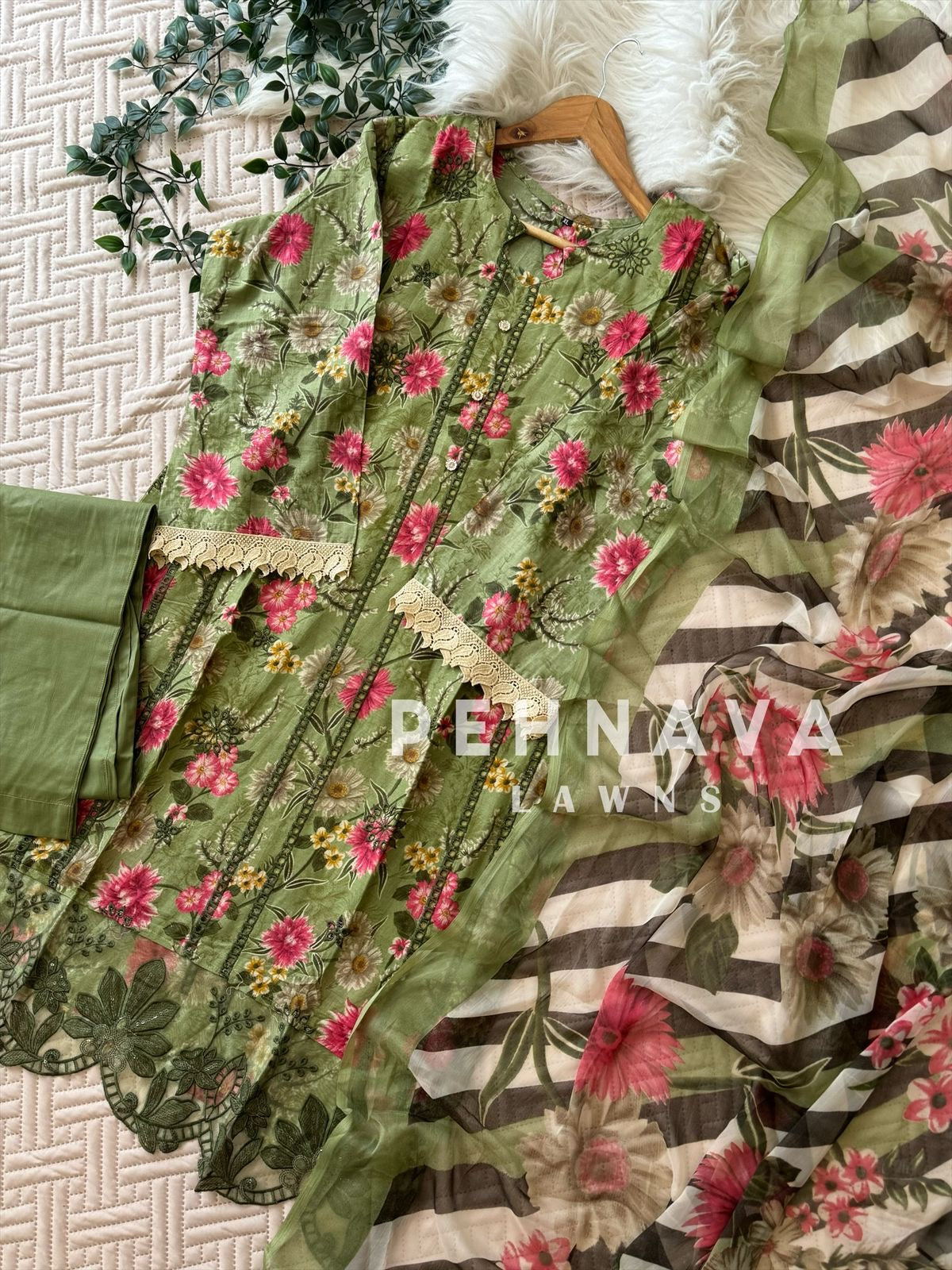 New Green Floral Printed Suit-1289