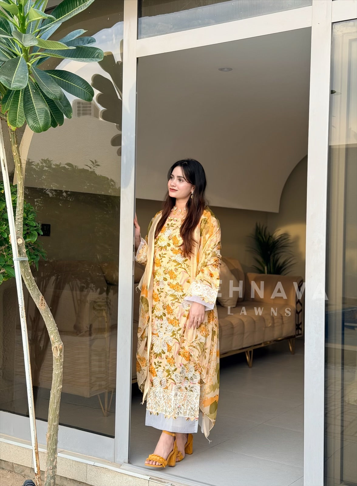 Floral Yellow Pakistani Cotton Suit