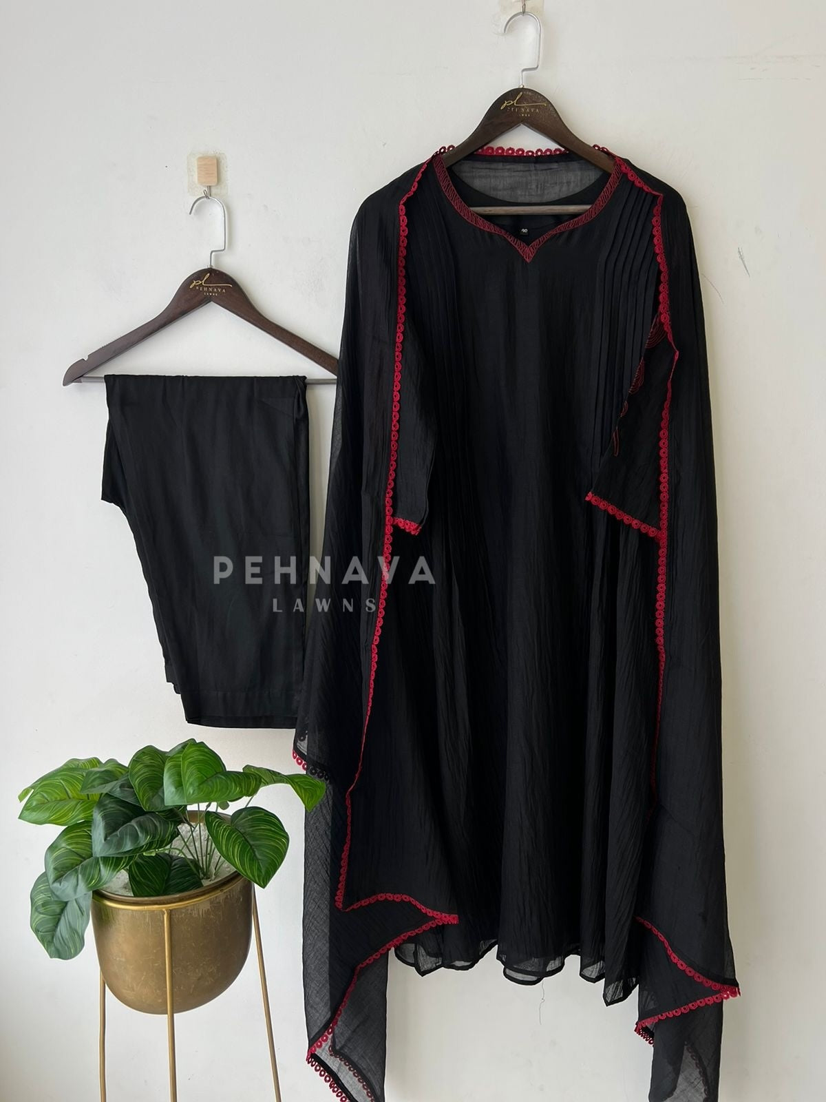 Pure chandheri Pleated Suit - Pehnava Lawns