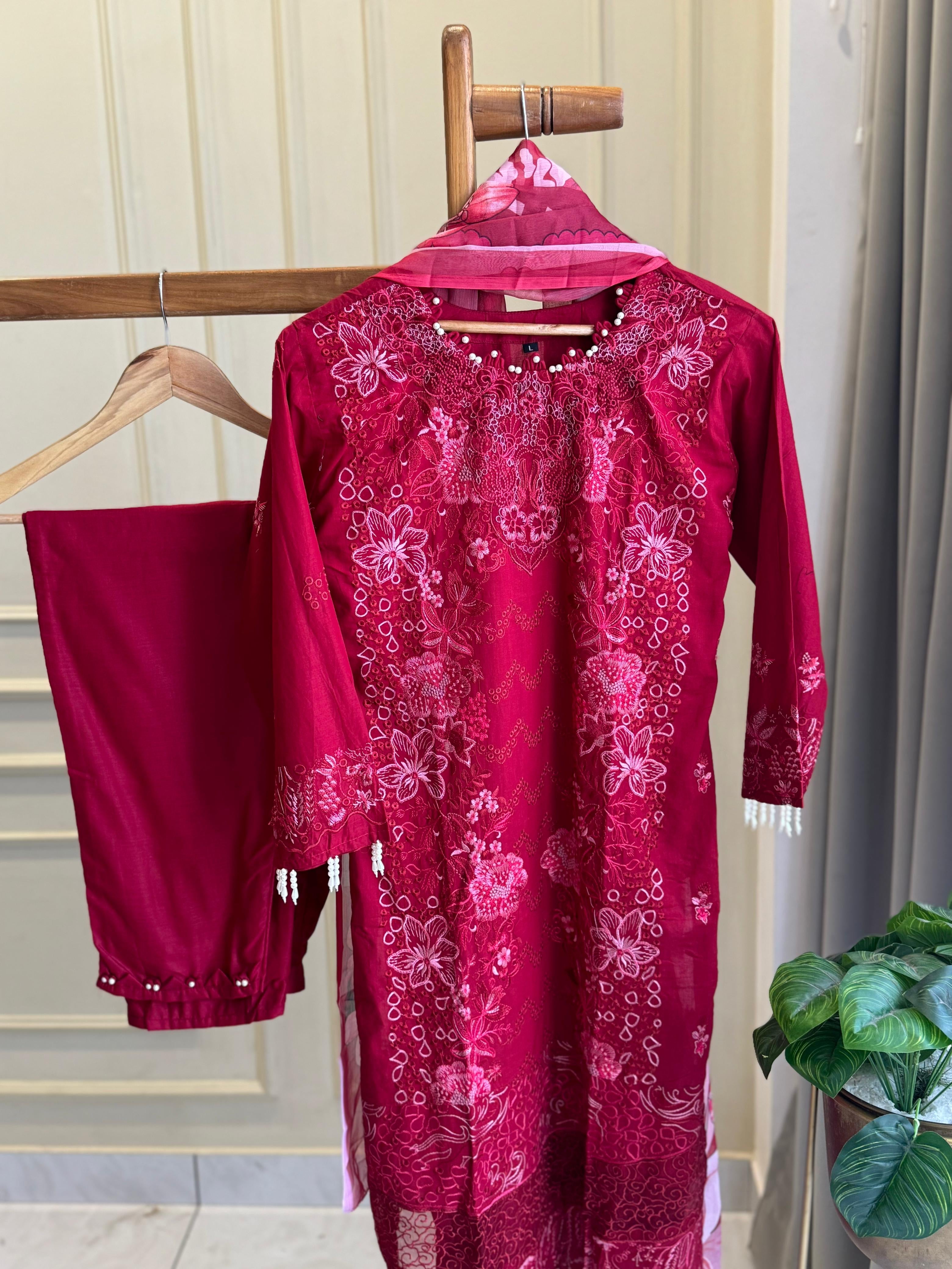 New Stitched Embellished Floral Suit-4