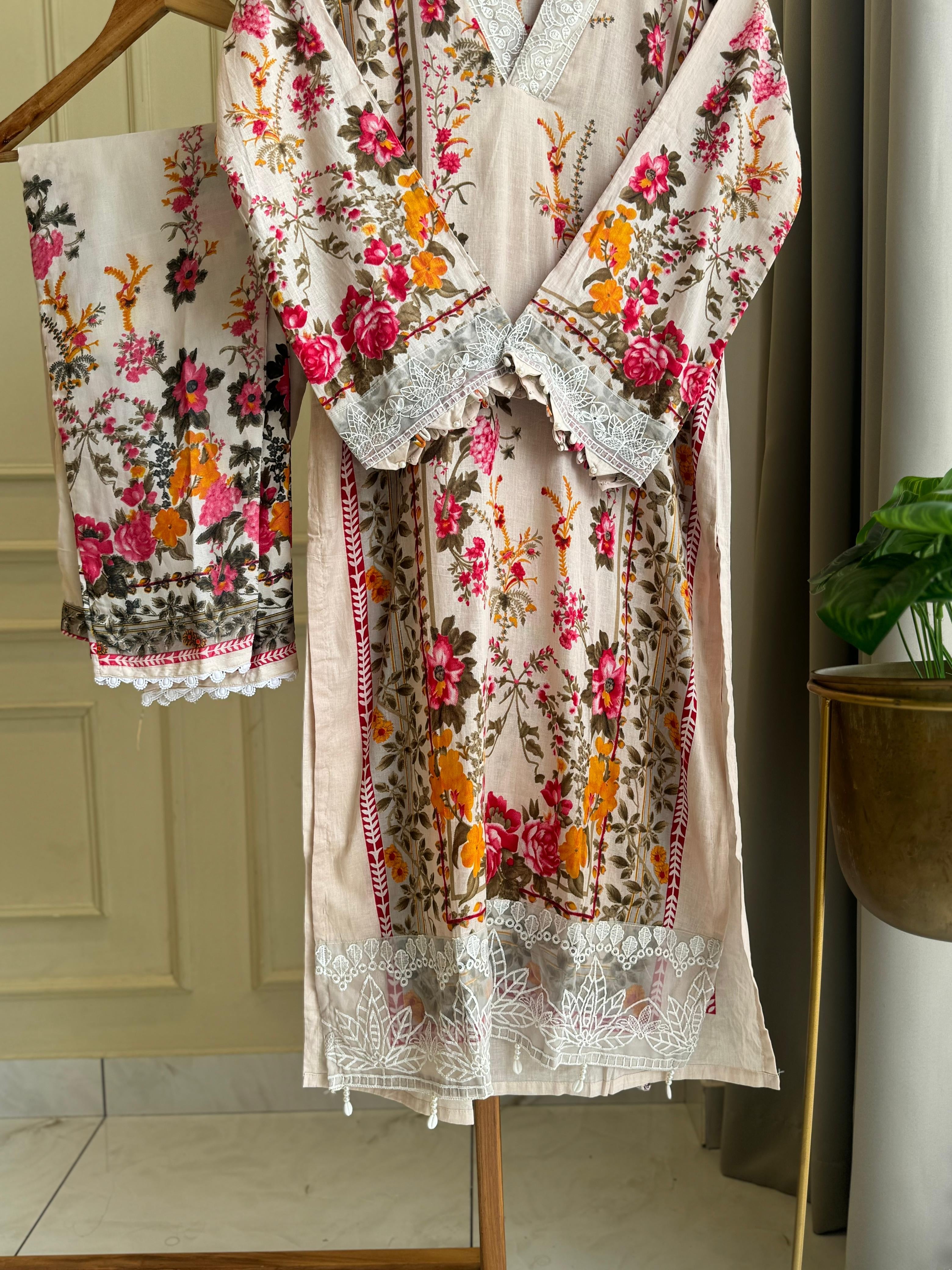 Cream Vibrant Floral Suit-2008