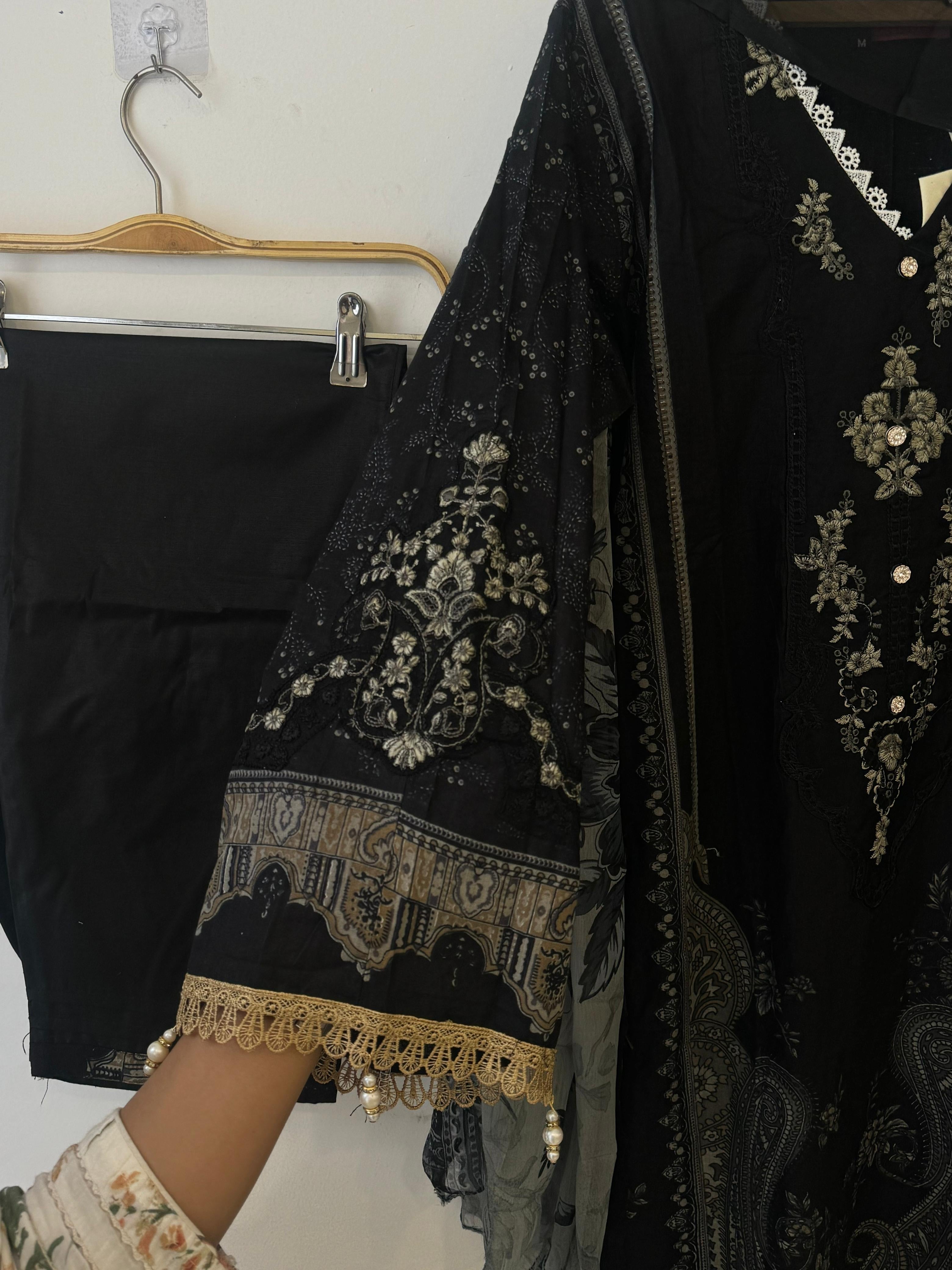 Black Printed Pakistani Cotton Suit