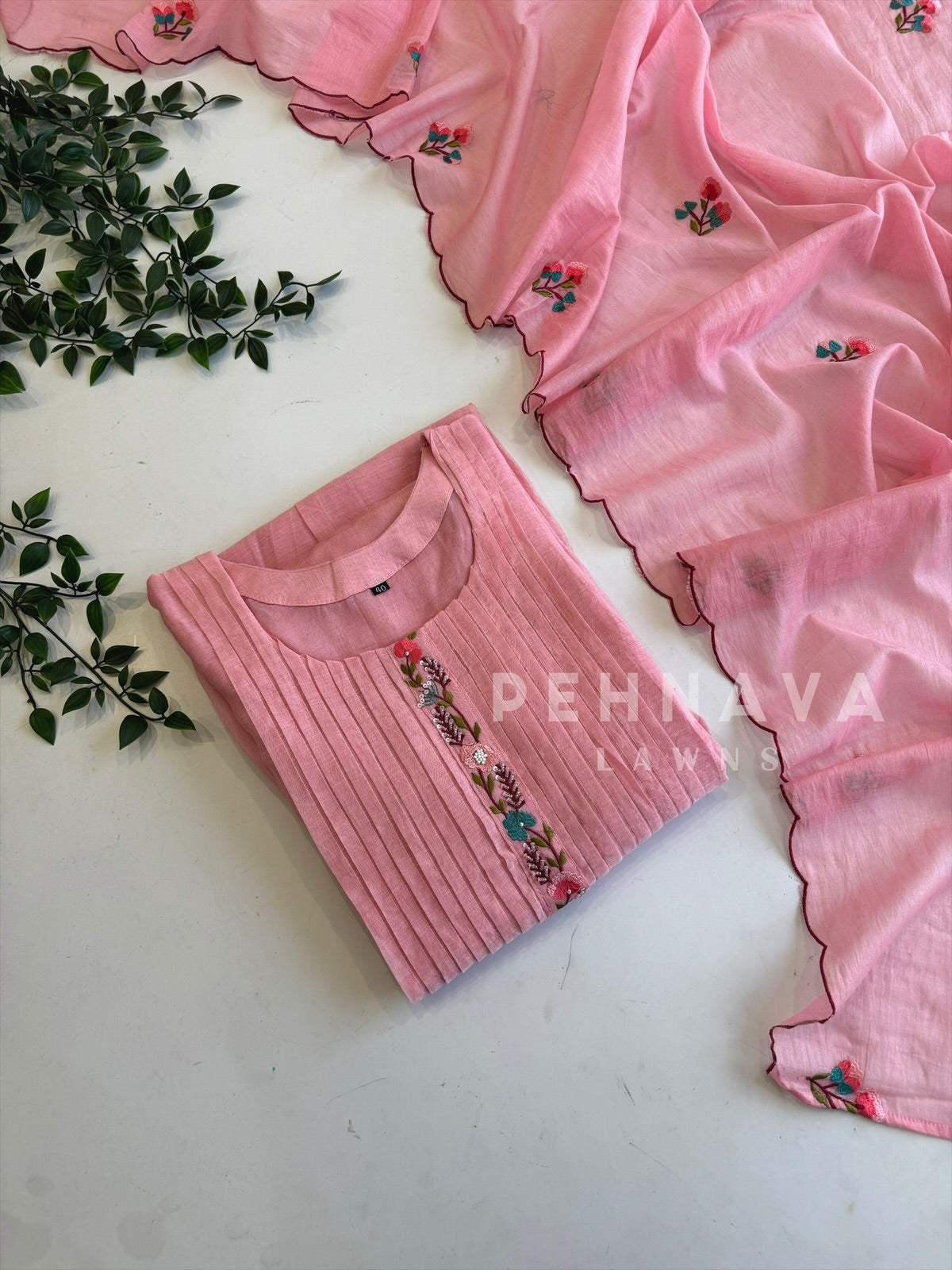 Mul Chanderi Embroidered Suit