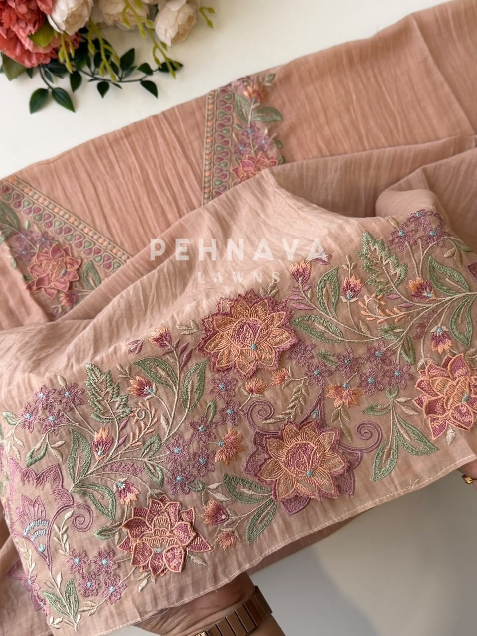 Chanderi Floral Embroidered Unstitched Suit 627