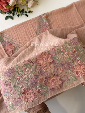 Chanderi Floral Embroidered Unstitched Suit 627