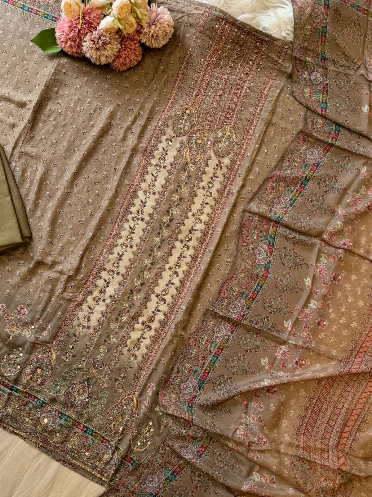 Dual Coloured Muslin Suit-228