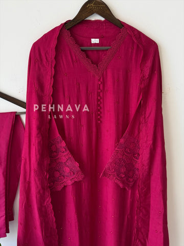 Lace‑Trimmed Embroidered Ensemble