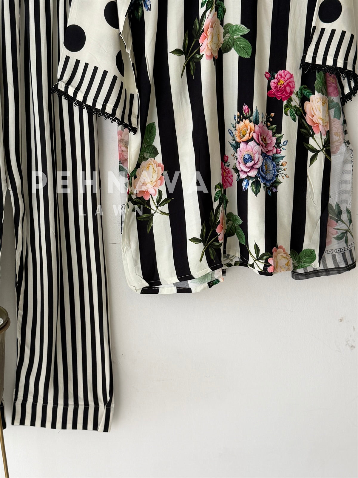 Striped Polka Dot Printed Suit LRC 375