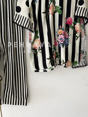 Striped Polka Dot Printed Suit LRC 375