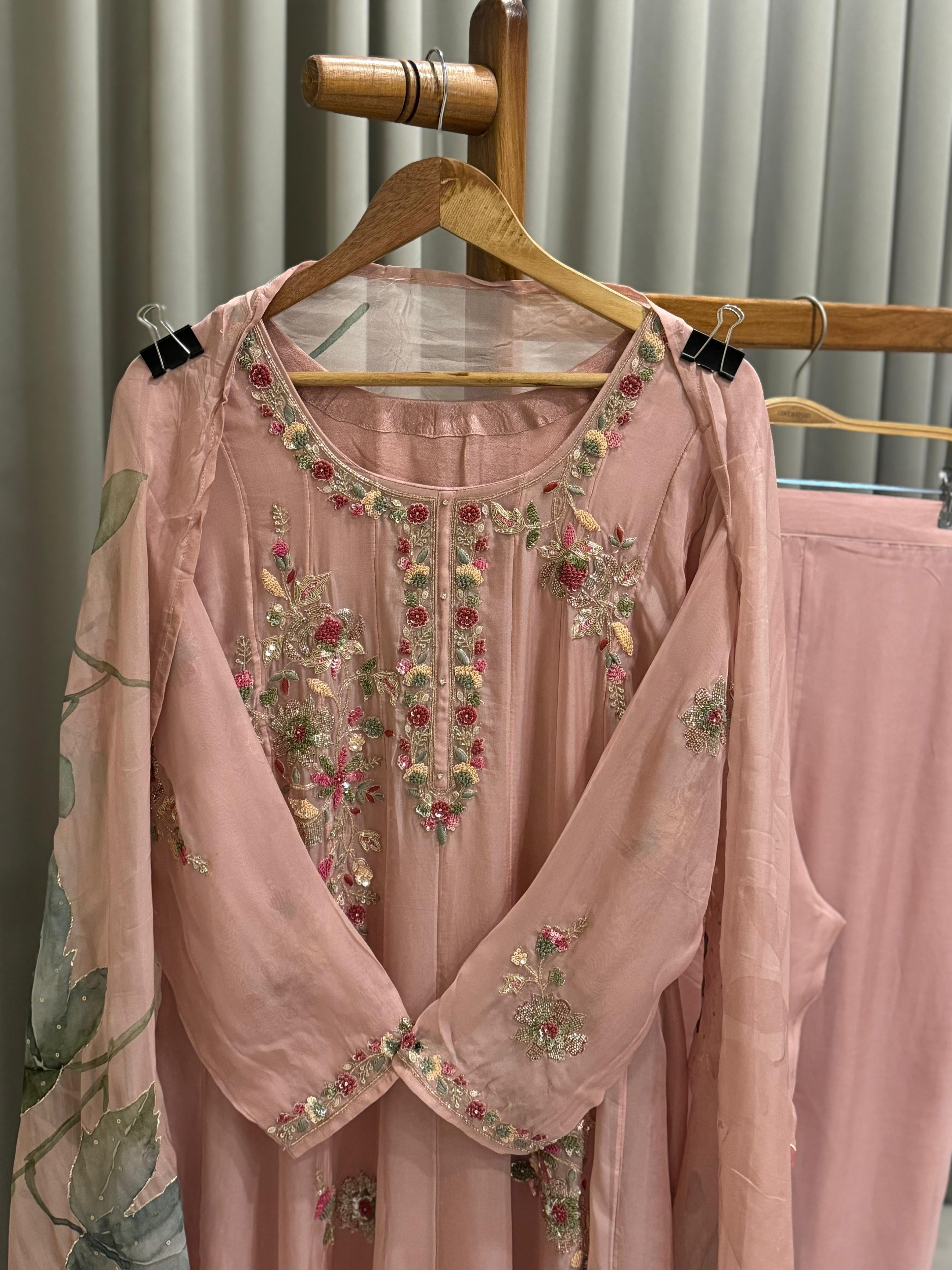 Premium Handworked Dusty Rose Anarkali suit