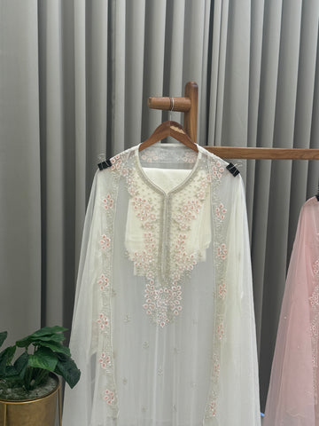 Premium Chiffon handwork suit with bottom and organza  hand  worked dupatta-2246
