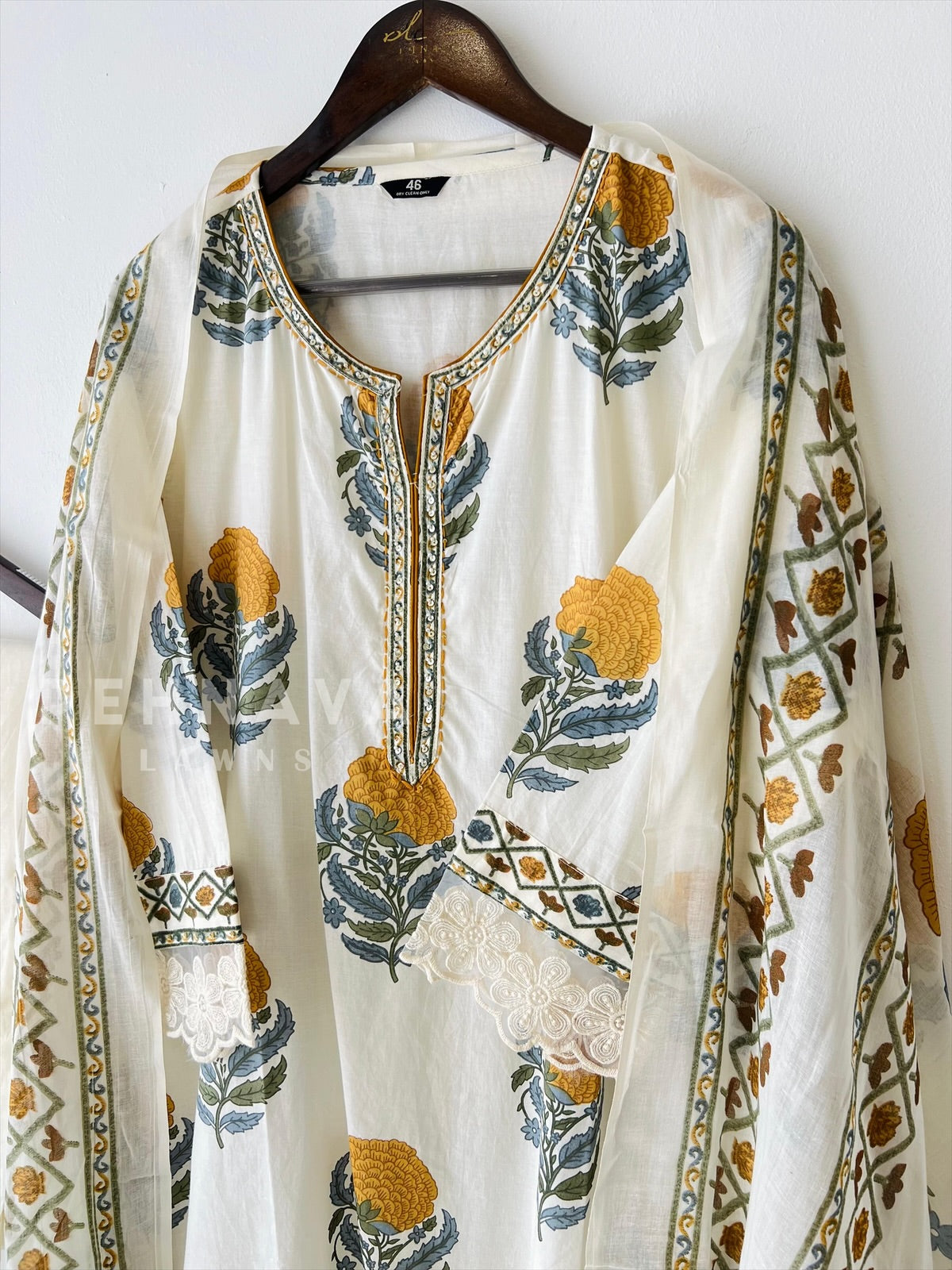 Lace Detail Printed Suit-3610