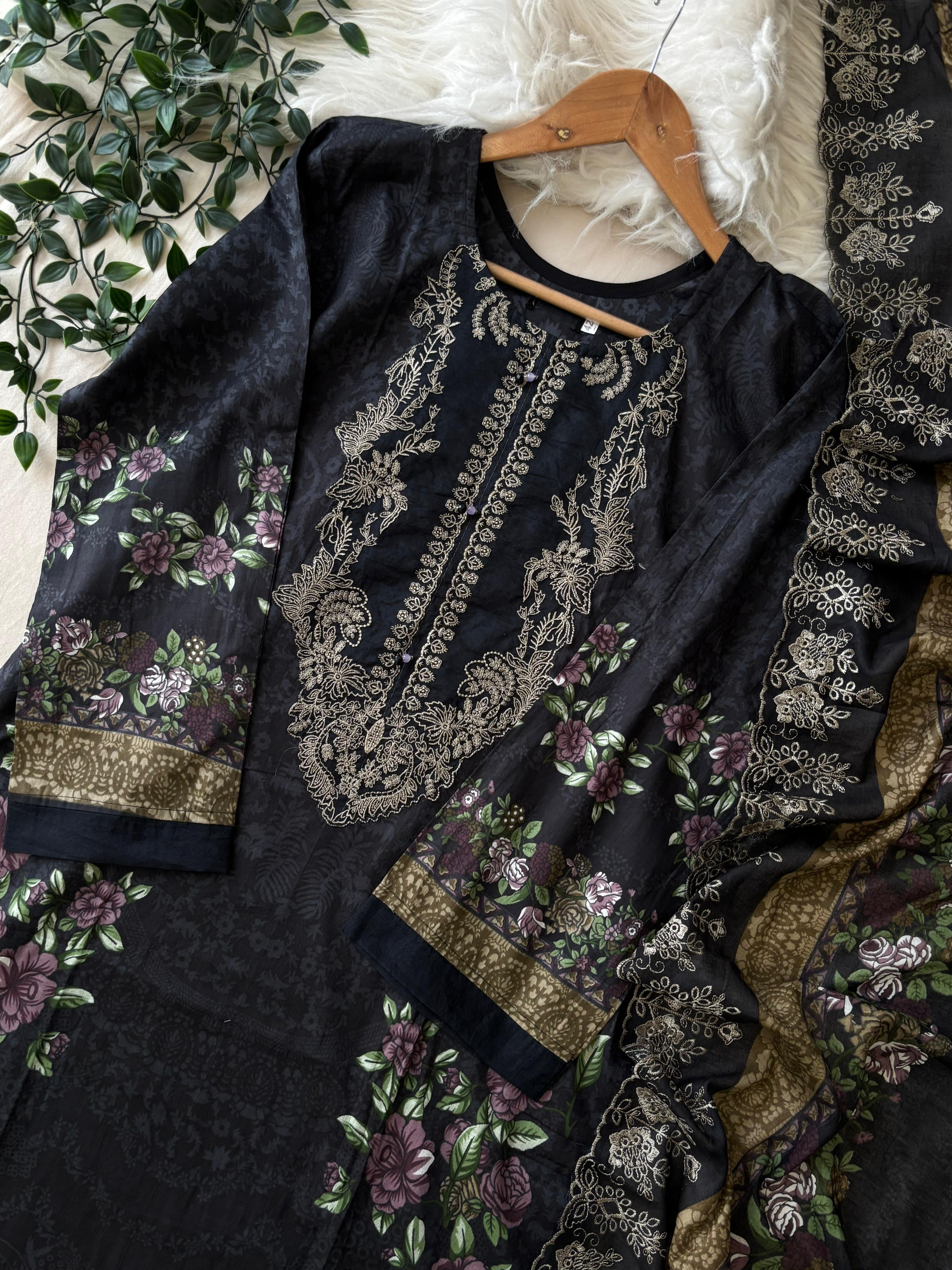 Printed Pakistani Cotton Suit Ft.Neckline Embroidery-6