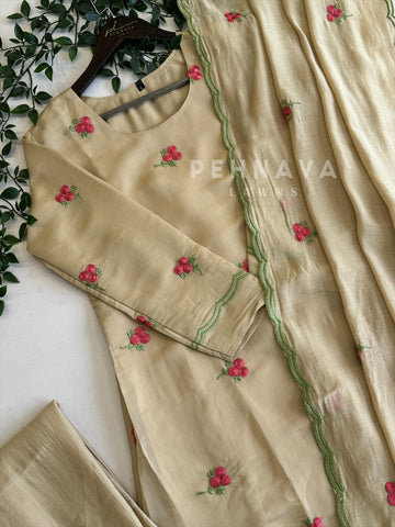 Embroidered Glass Chanderi Three-Piece Set RR113 - Pehnava Lawns