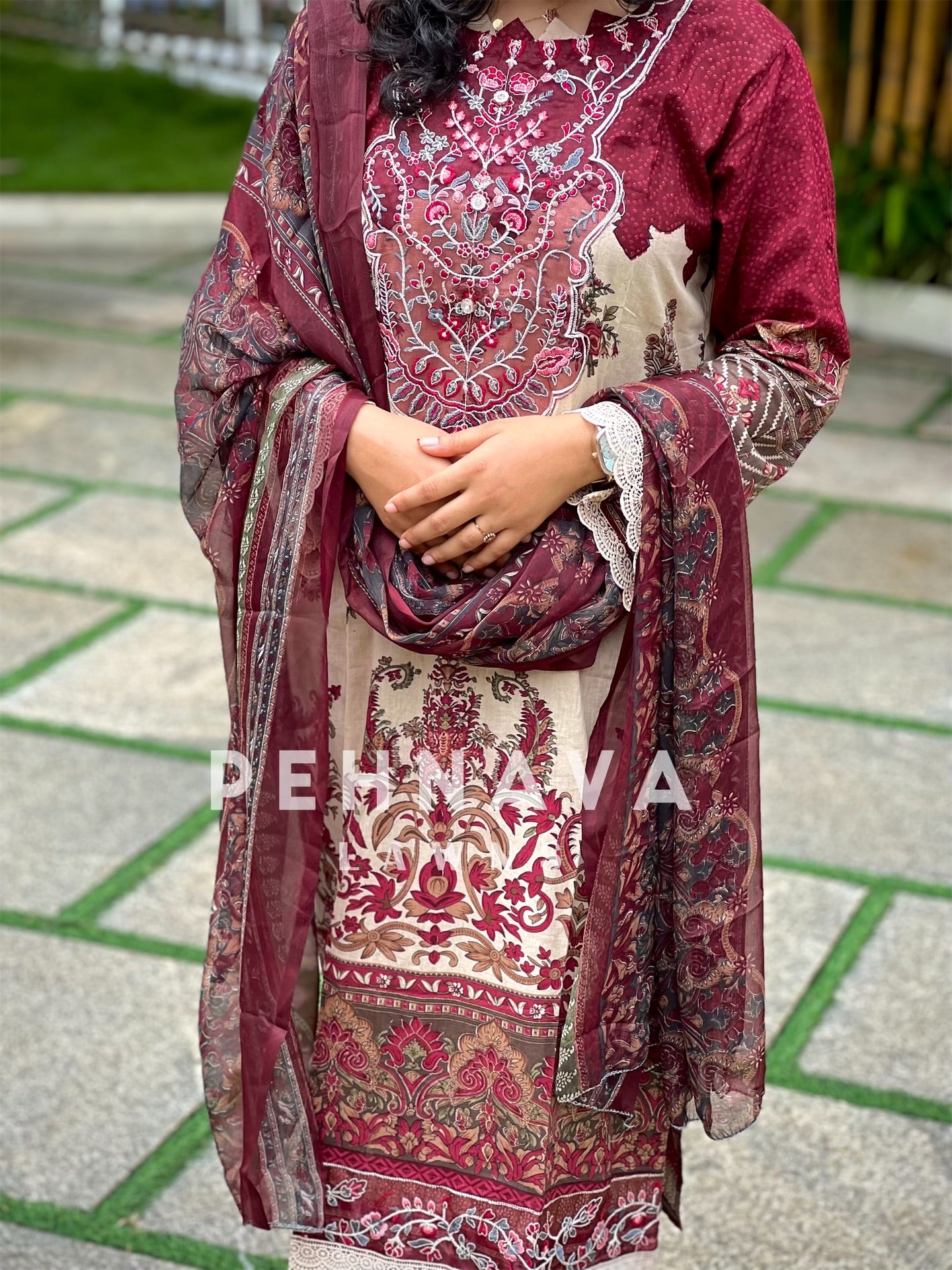 Modern Red Cotton Suit-1287c