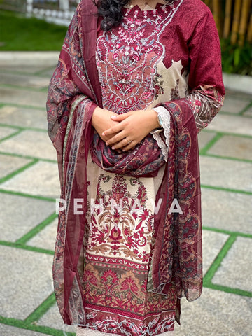 Modern Red Cotton Suit-1287c