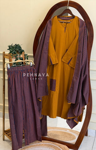 Bell Sleeve Checkered Cotton Suit Set