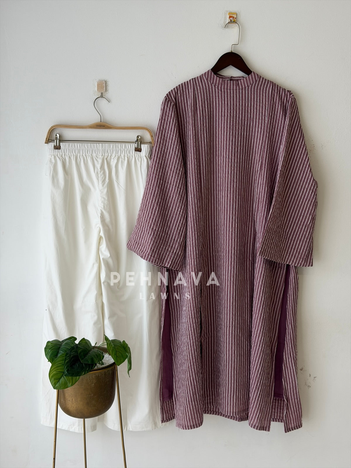 Modest Striped Side-Slit Two Piece Set-B227