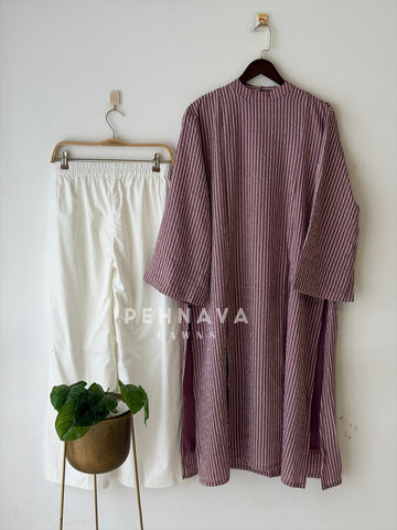 Modest Striped Side-Slit Two Piece Set-B227