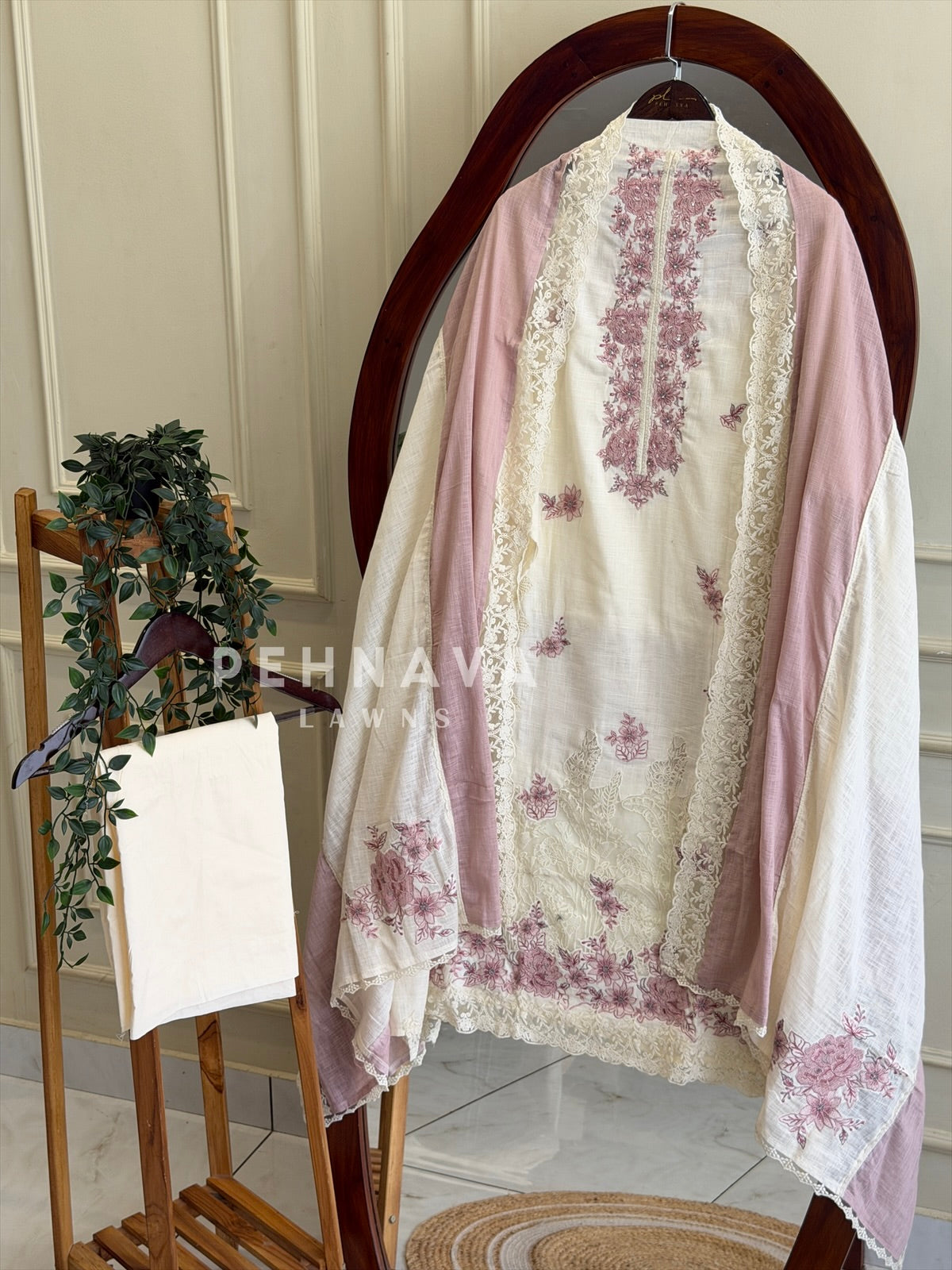 Floral Embroidered Linen Unstitched Suit L-90
