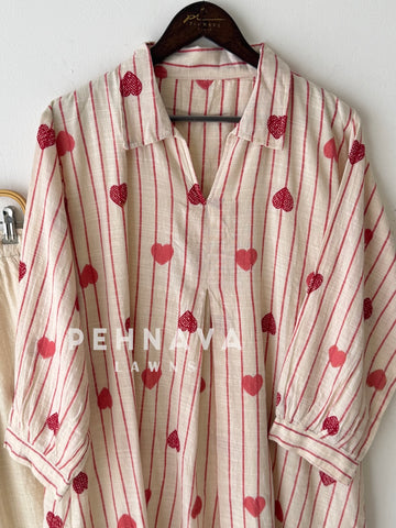 Striped Heart Embroidered Co-ord Set-6222