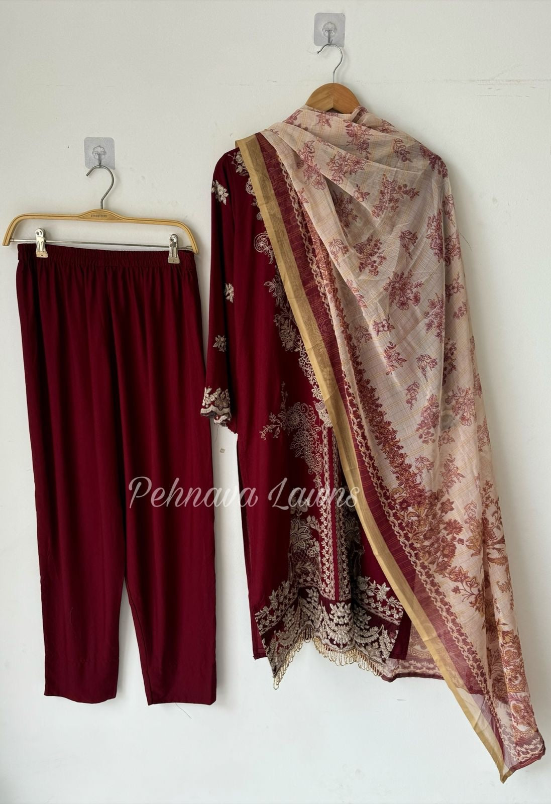 Rayon Embroidered Suit-Maroon 3639A