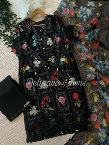 Stunning Black Floral Suit 1286