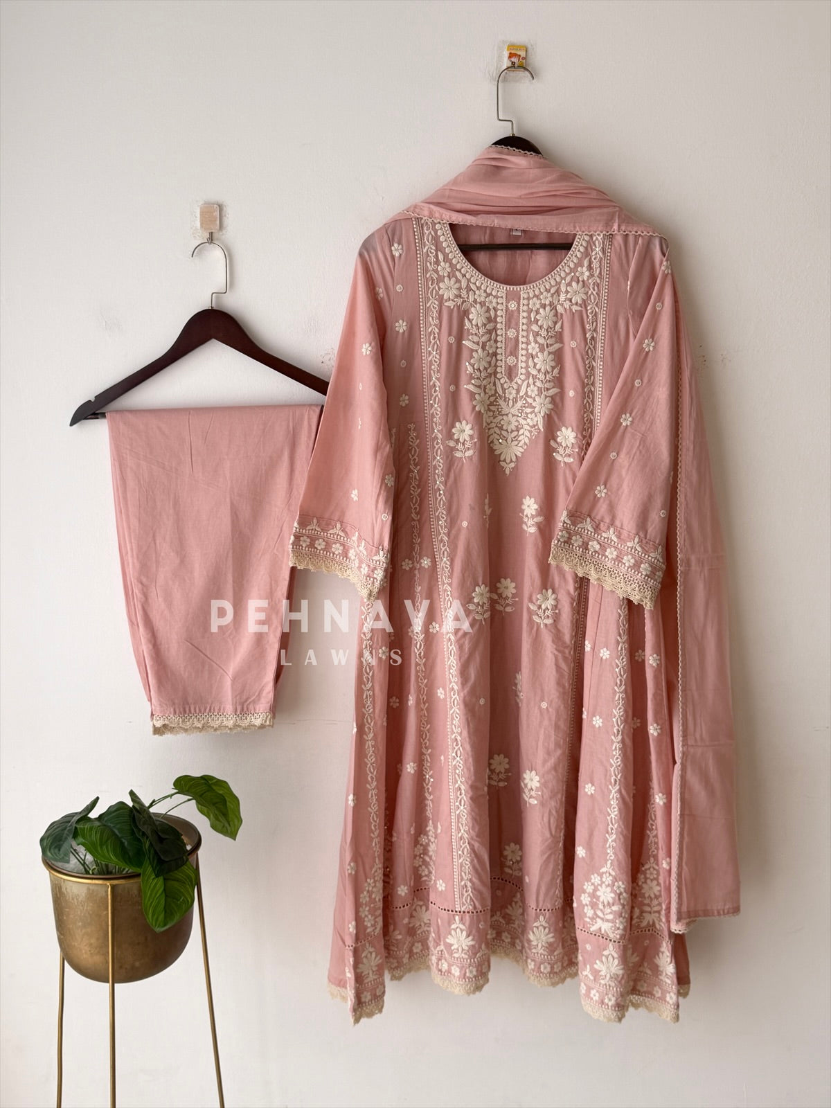 Cotton Chikankari Embroidered Ensemble-LRC 346