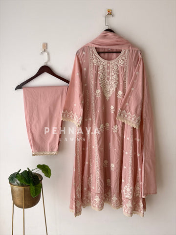 Cotton Chikankari Embroidered Ensemble-LRC 346
