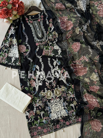 Floral Black Embroidery Suit-1351 - Pehnava Lawns