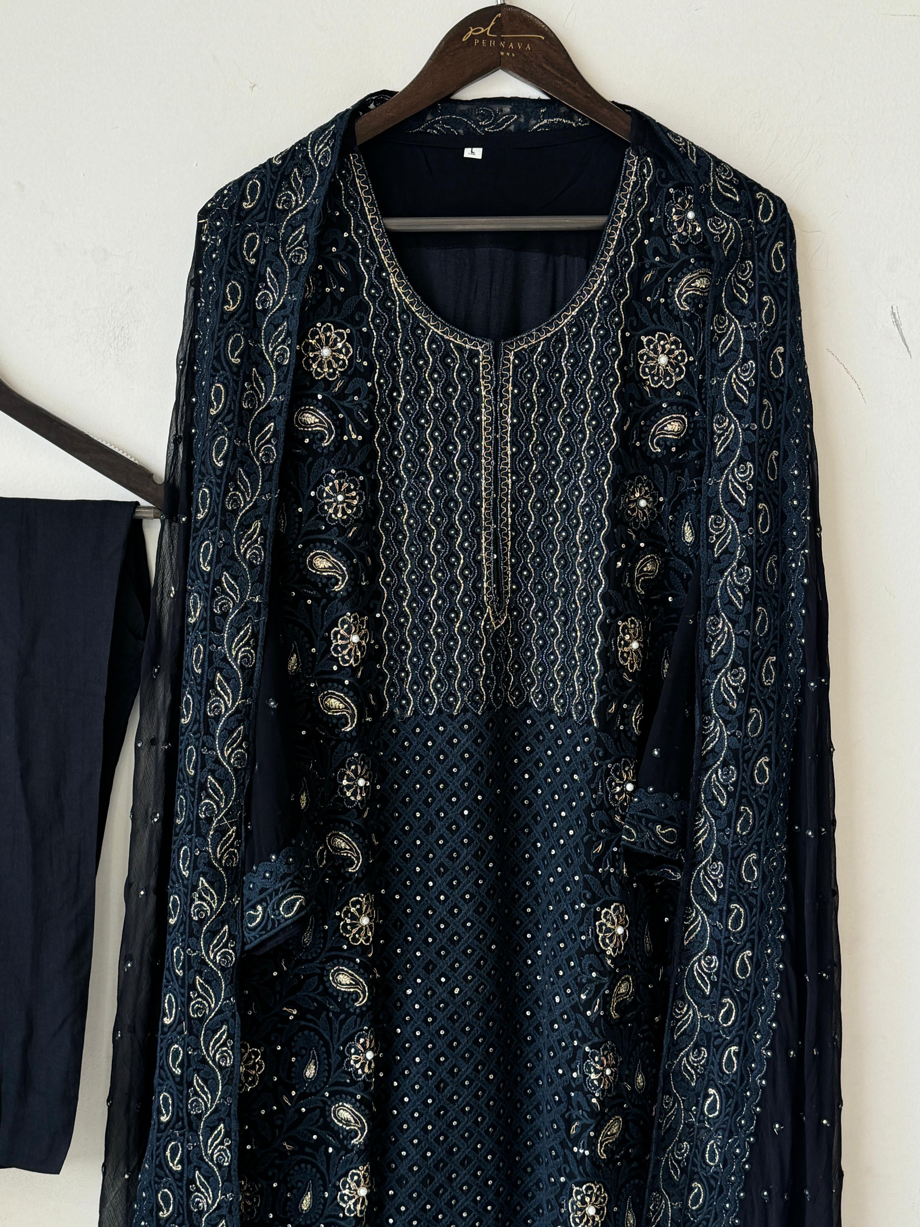 Georgette Chikankari Embroidered Suit-No.12 - Pehnava Lawns