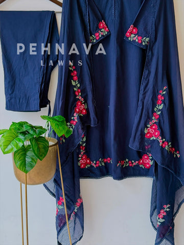 Cotton Embroidered Three Piece Suit-17364
