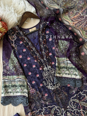 Embroidered Neck Unstitched Suit-1756