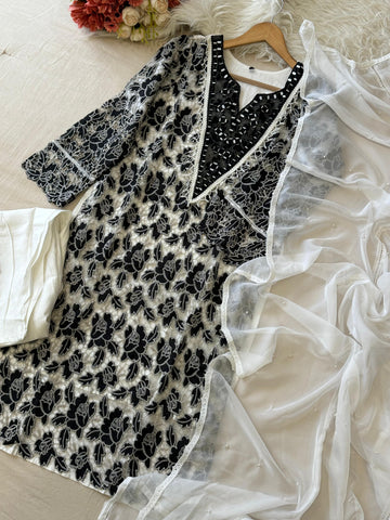 Glamorous Cutwork Suit Ft. Organza Dupata