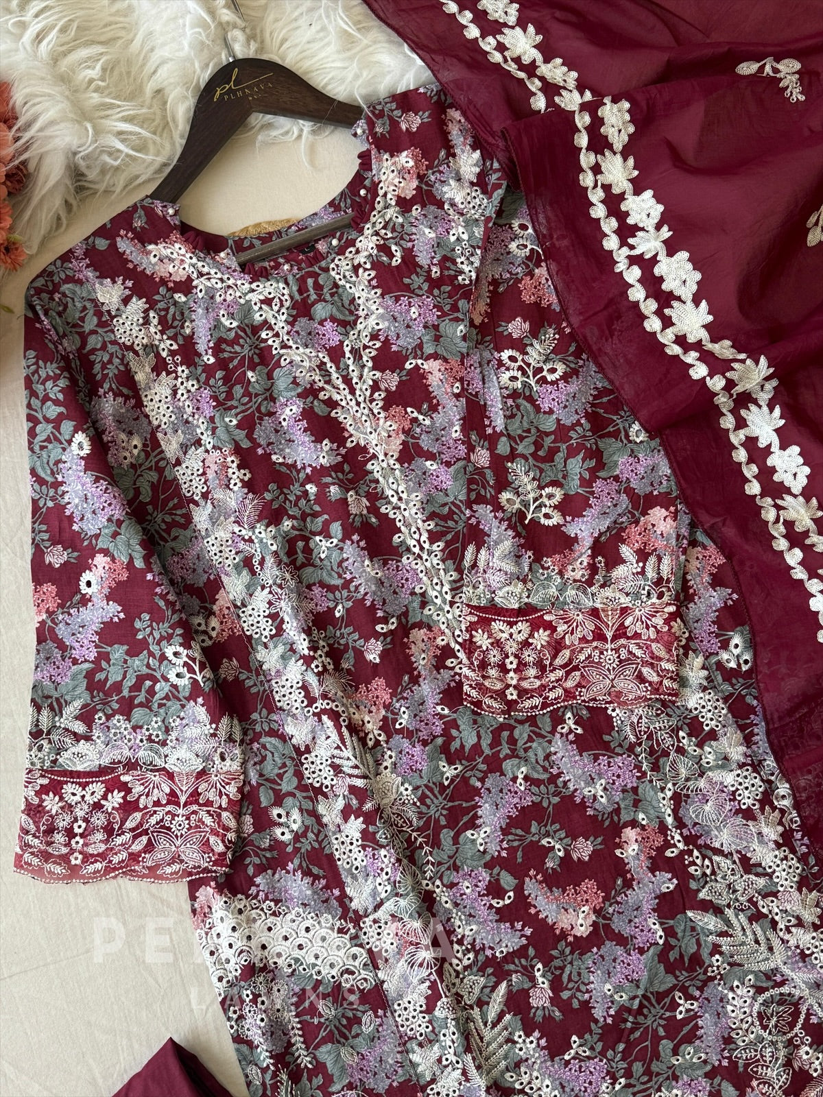 Classic Floral Embroidery Cotton Suit Set-1478