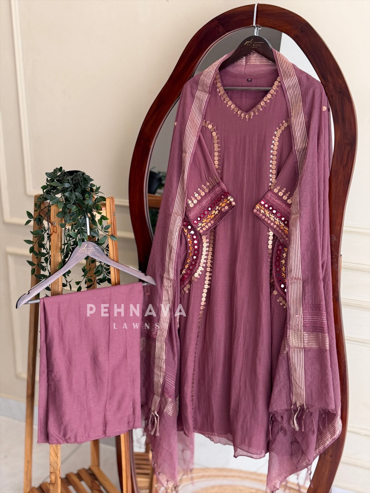 Boho Mirror Embroidered 3-Piece Suit