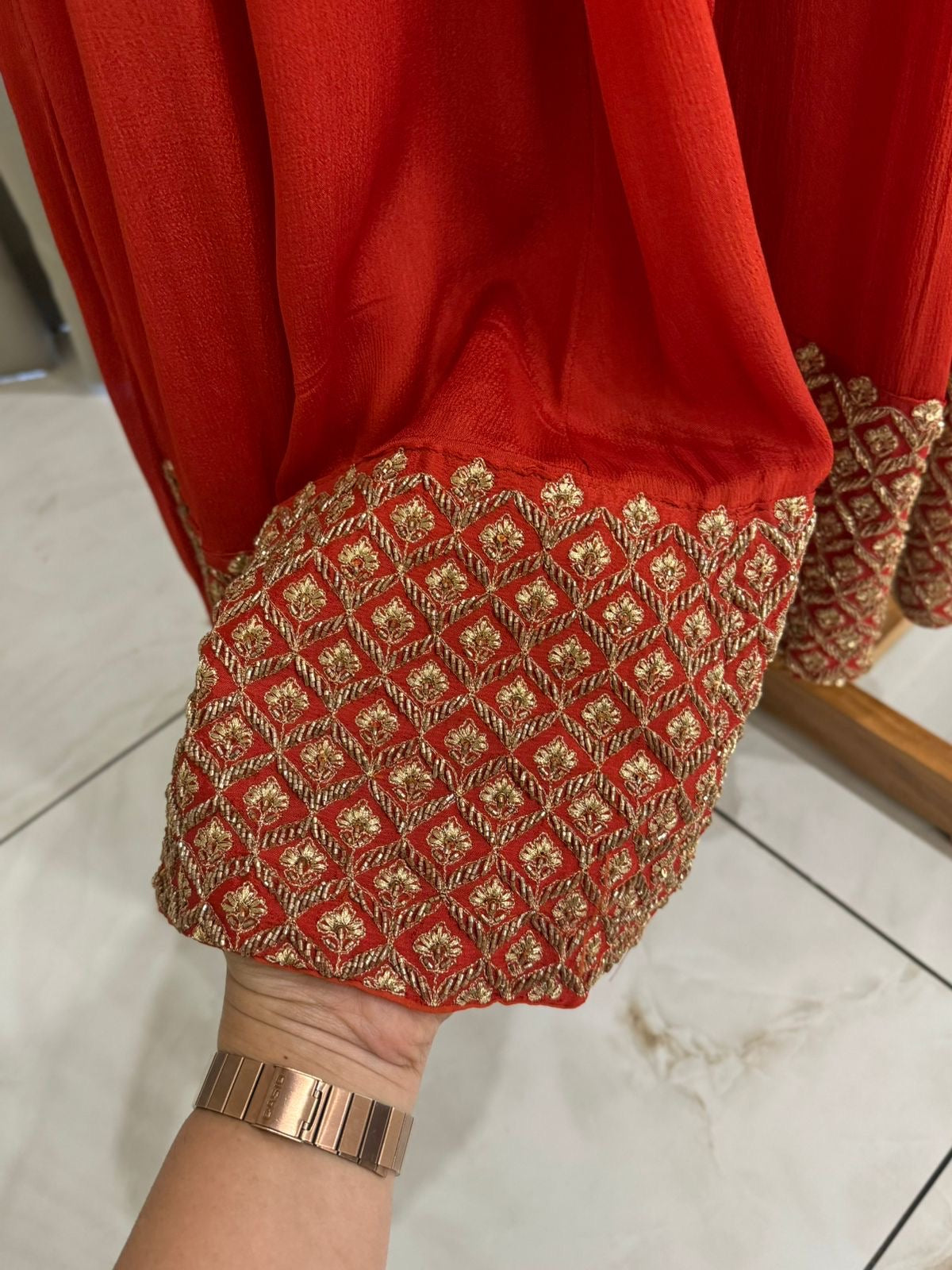 Premium Chinnon Handworked Front-slitted Anarkali suit-34681