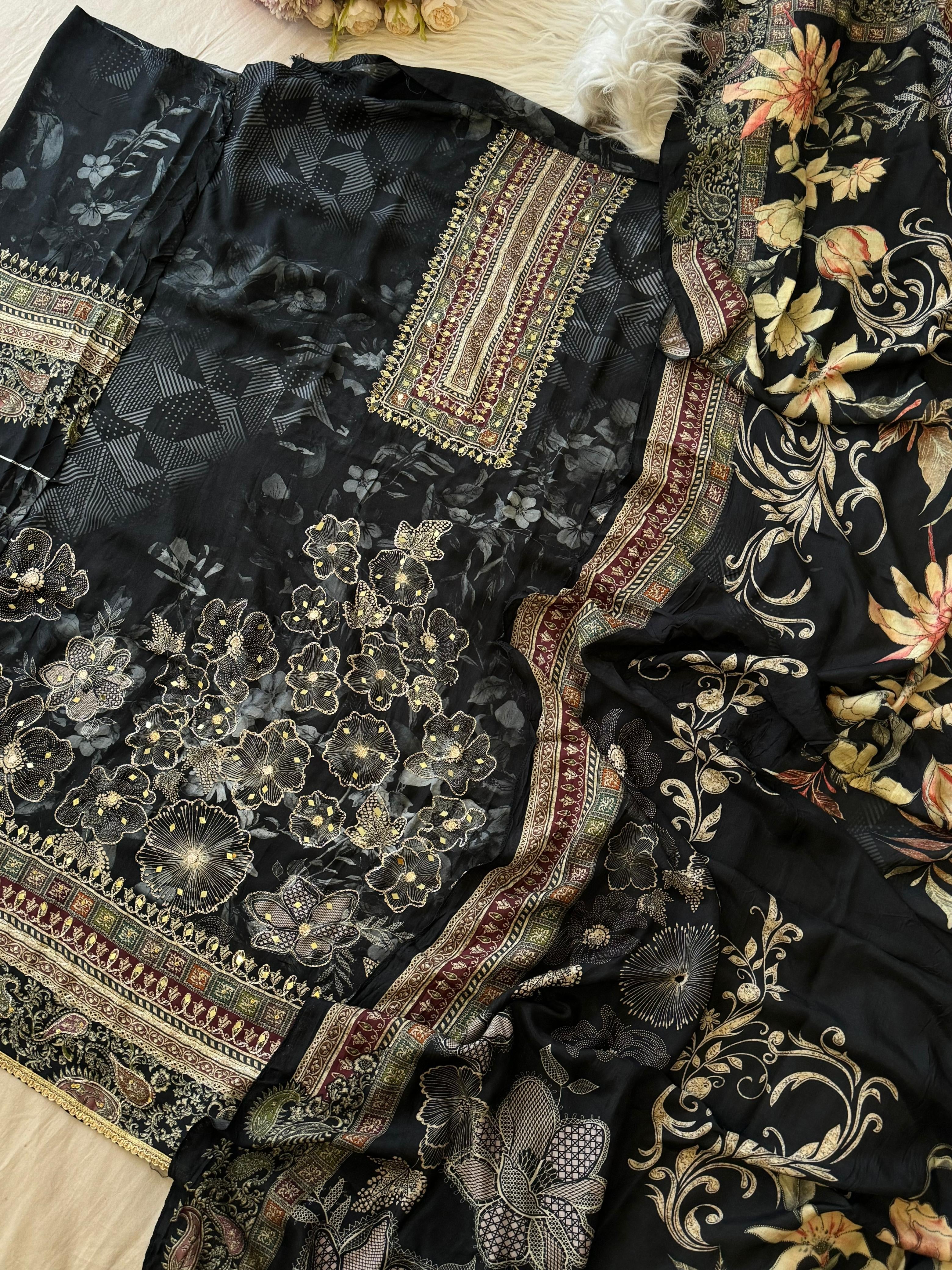 Premium Floral Designed Muslin Suit-297