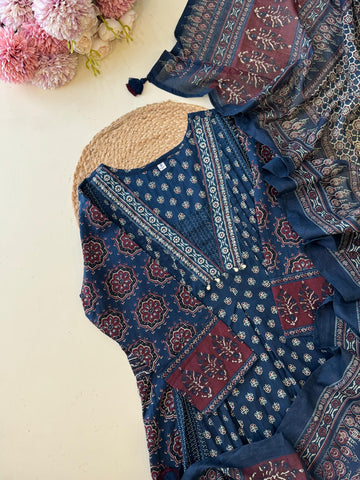 Ajrak Printed Anarkali suit